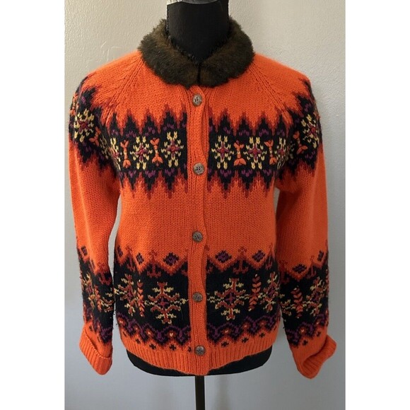 VTG Knit 2006 Icelandic Design Lambswool Angora Cardigan Embroidered Sweater M - Picture 1 of 8